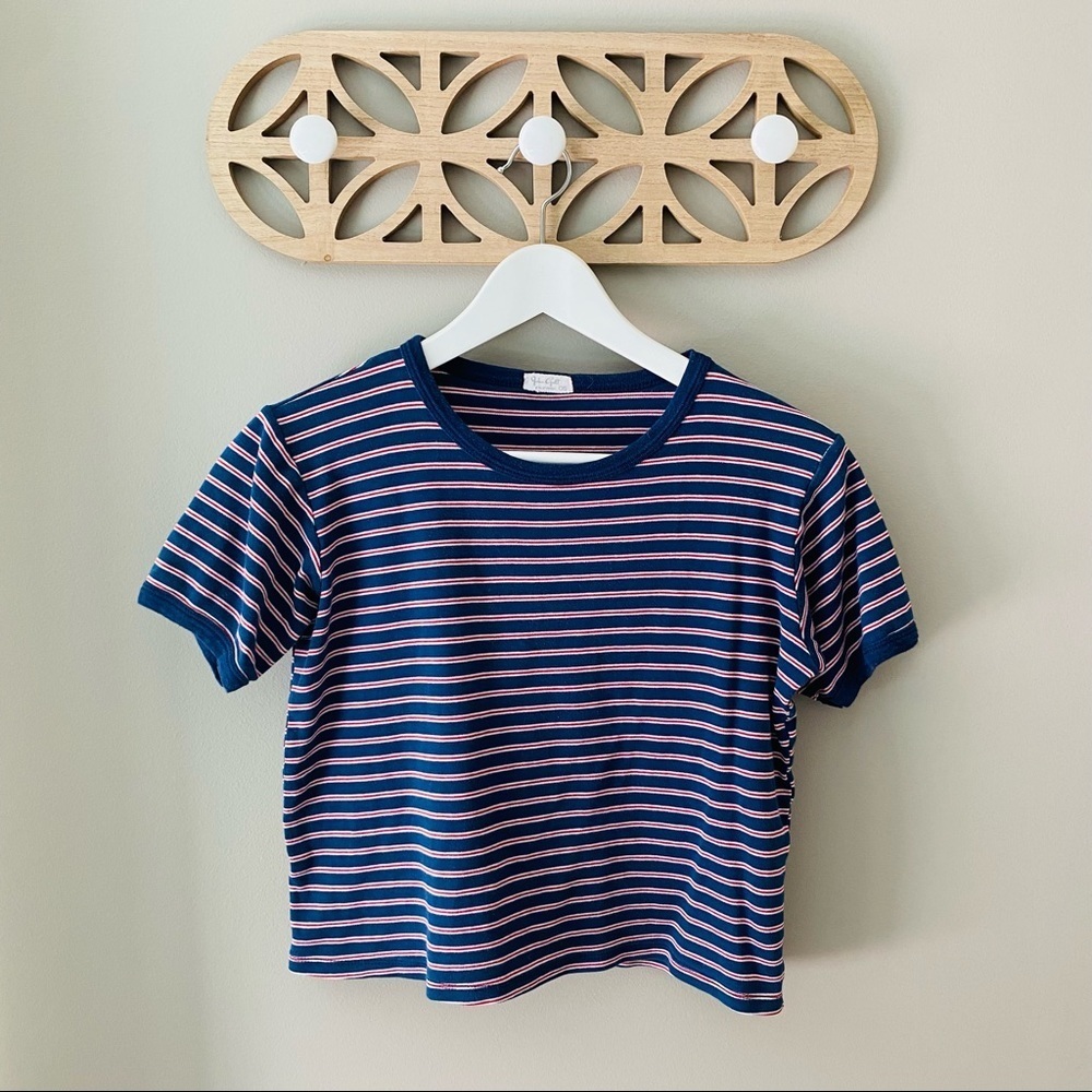 Brandy Melville Striped Cropped Tee Shirt Blue/Red Sz OS
